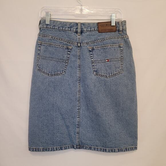 Tommy Hilfiger Jeans Pencil Skirt 100% Cotton Size 8 Front Slit Midi - Picture 2 of 7